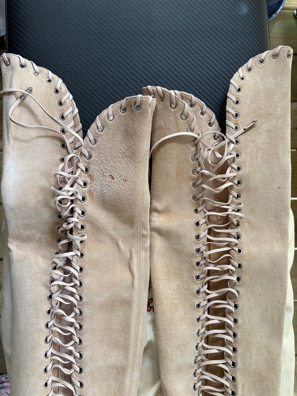 Salvatore Ferragamo  Lace-Up Over-the-Knee High Heel Boots - Nude - Picture 4 of 15